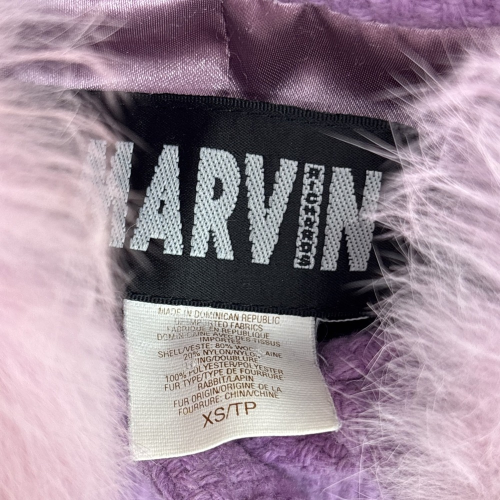 Y2K Marvin Richards Elegant Lavender Tweed Wool Blend‎ Dress Coat Fur Trim XS - Picture 10 of 15